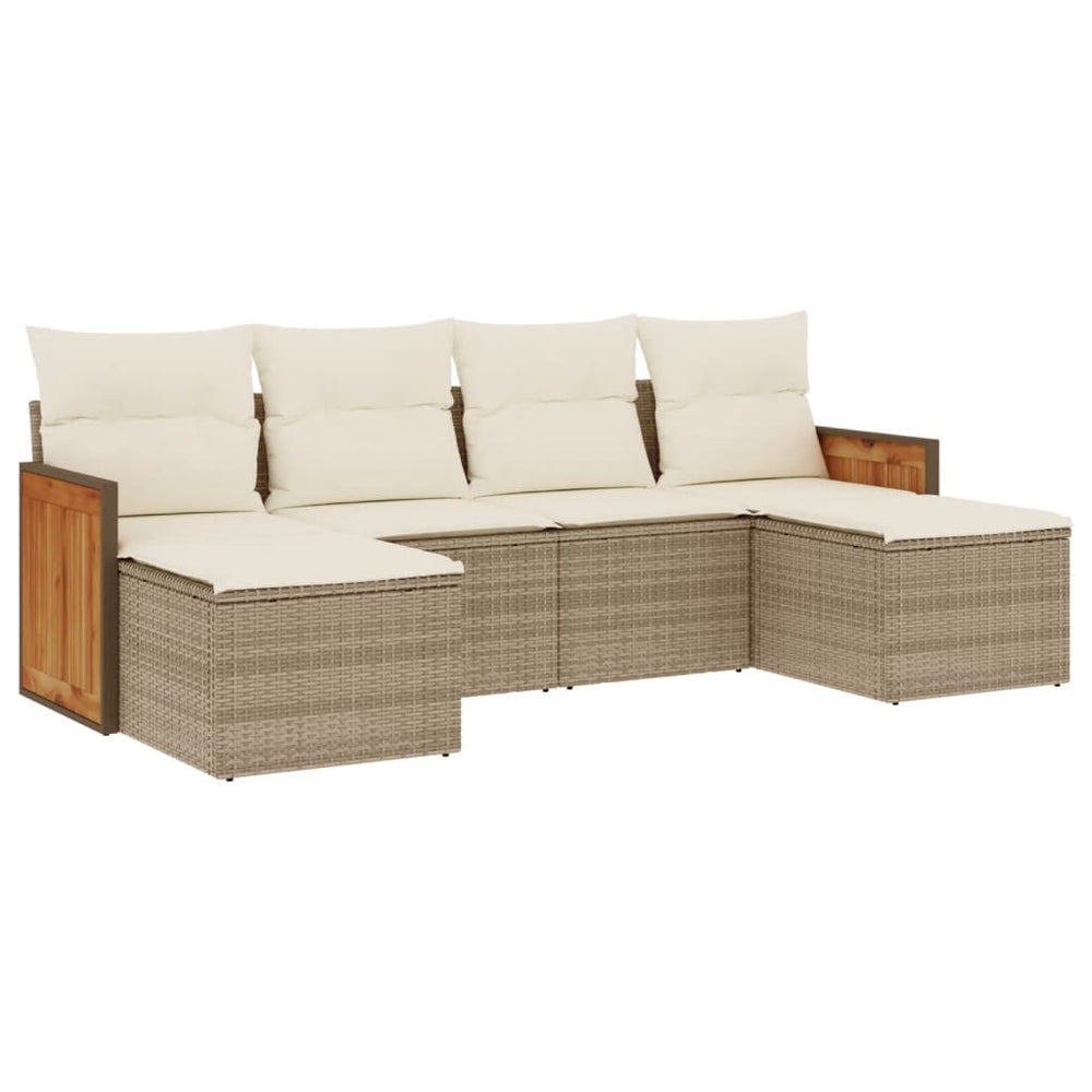 Set Canapele De Grădină Cu Perne, 6 Piese, Bej, Poliratan