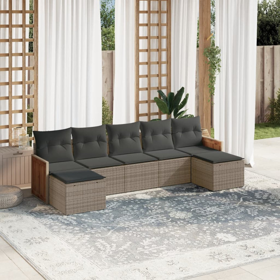 Set Canapele De Grădină, 7 Piese, Cu Perne, , Poliratan
