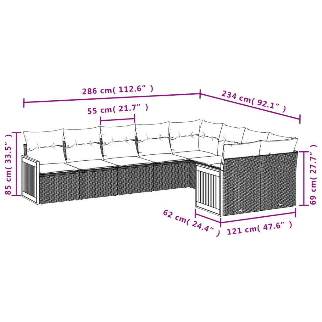 Set Mobilier De Grădină Cu Perne, 9 Piese, , Poliratan