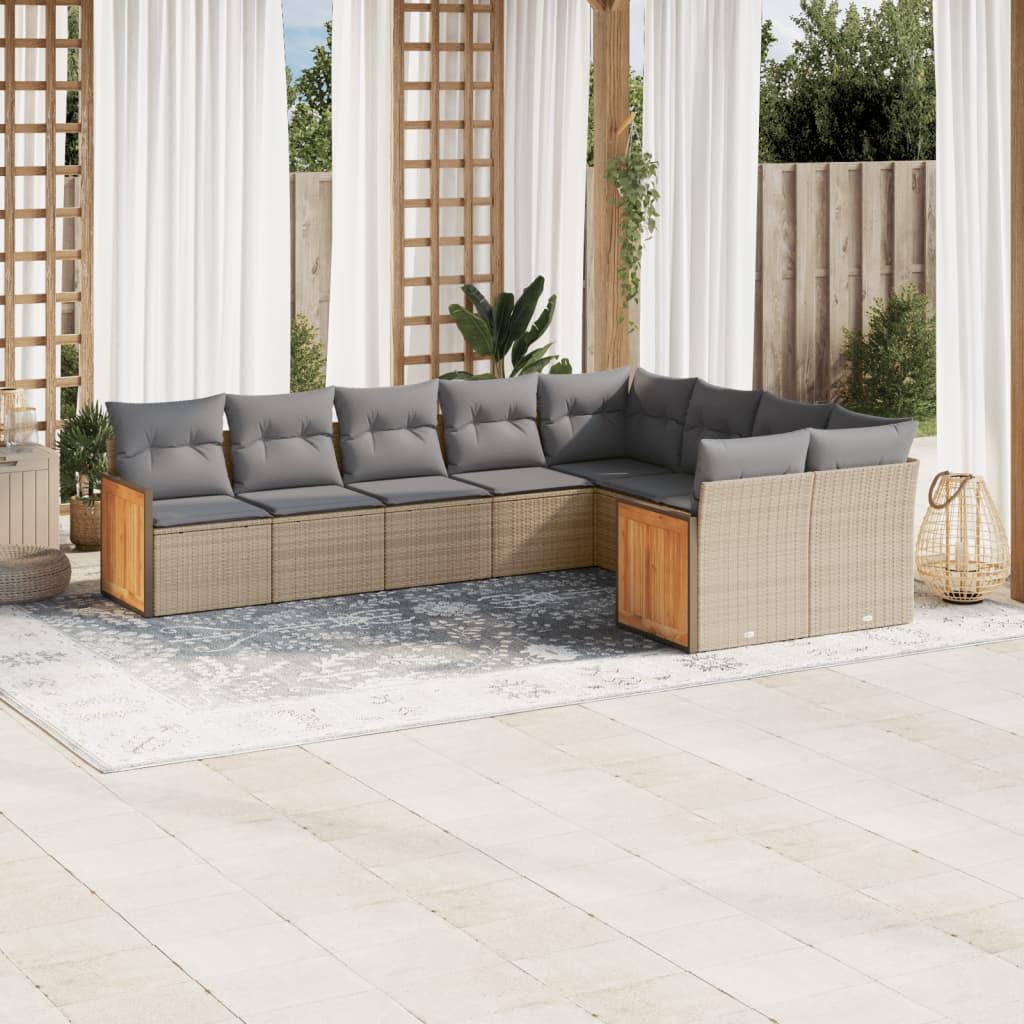 Set Mobilier De Grădină Cu Perne, 9 Piese, , Poliratan