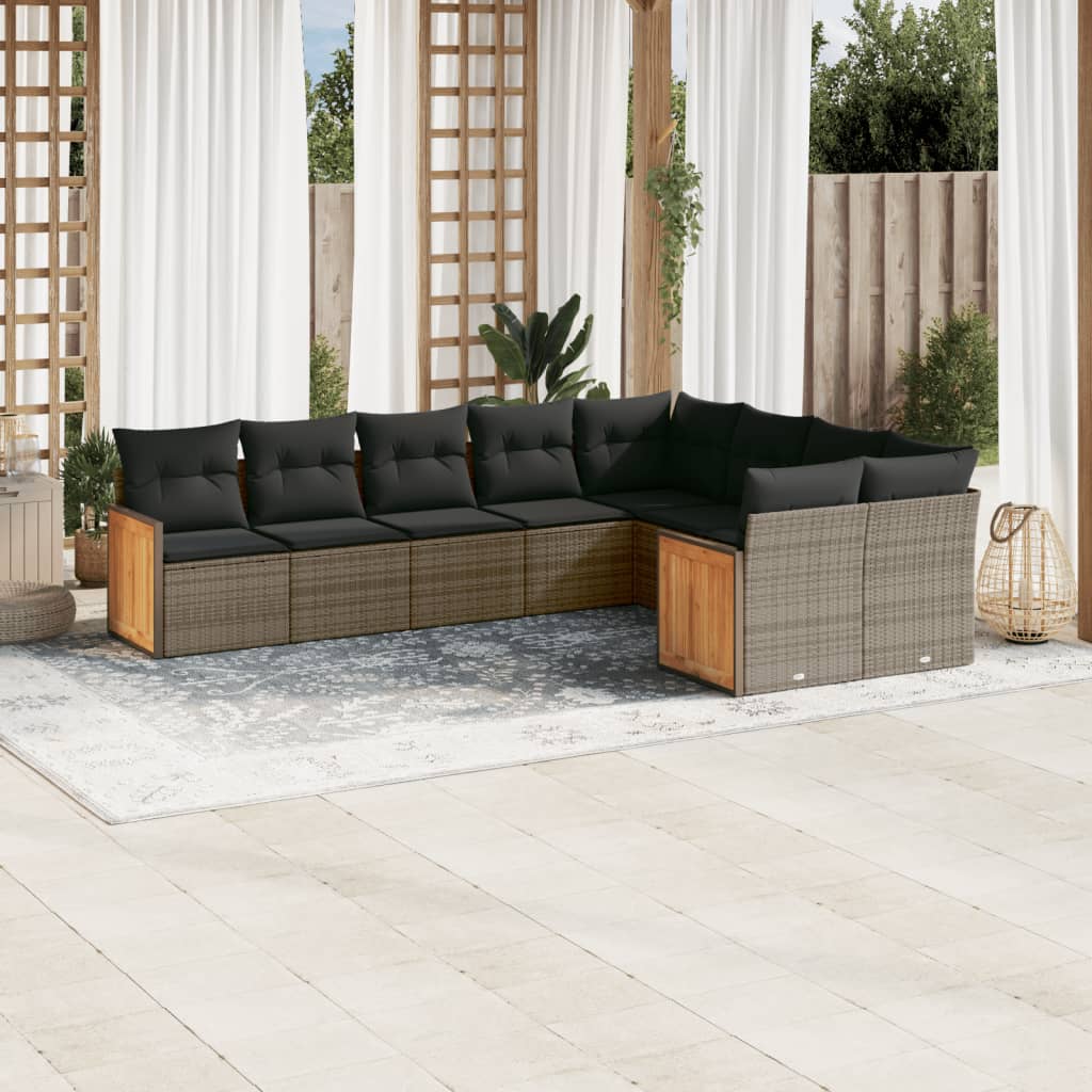 Set Mobilier De Grădină Cu Perne, 9 Piese, , Poliratan
