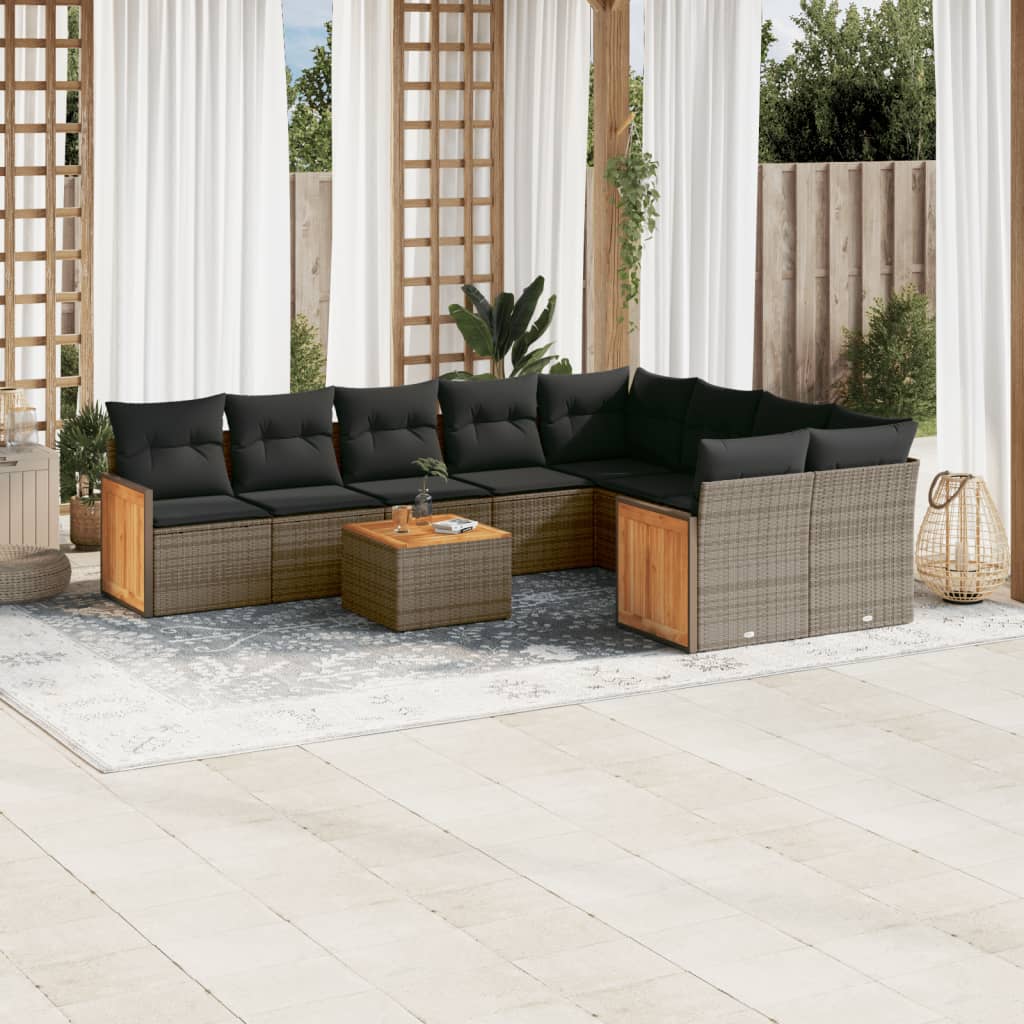 Set Mobilier De Grădină Cu Perne, 9 Piese, , Poliratan