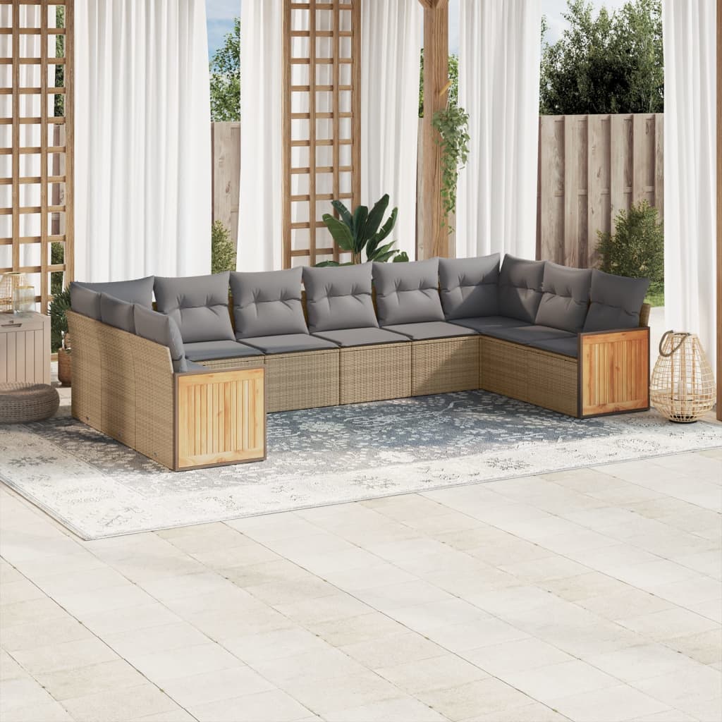 Set Mobilier De Grădină Cu Perne, 10 Piese, , Poliratan