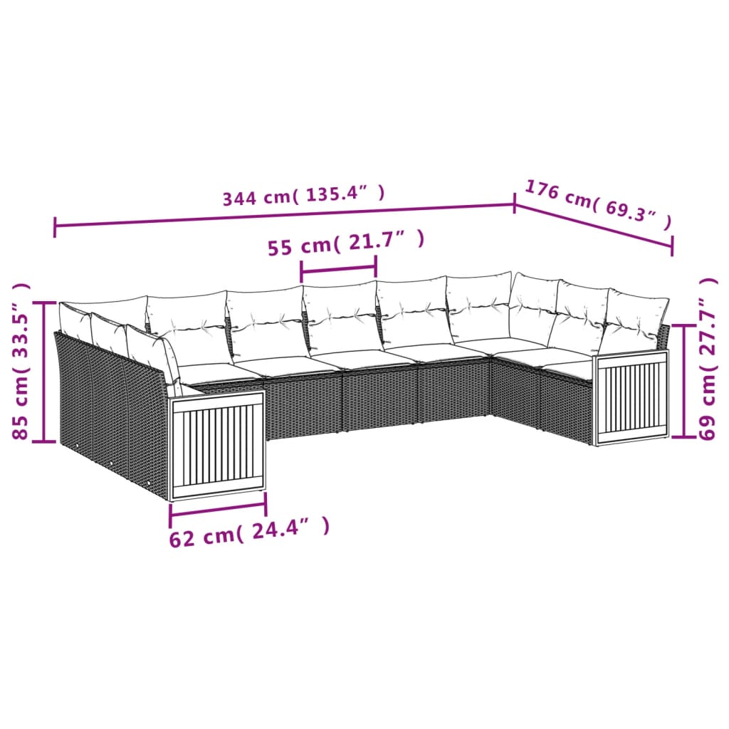 Set Mobilier De Grădină Cu Perne, 10 Piese, , Poliratan