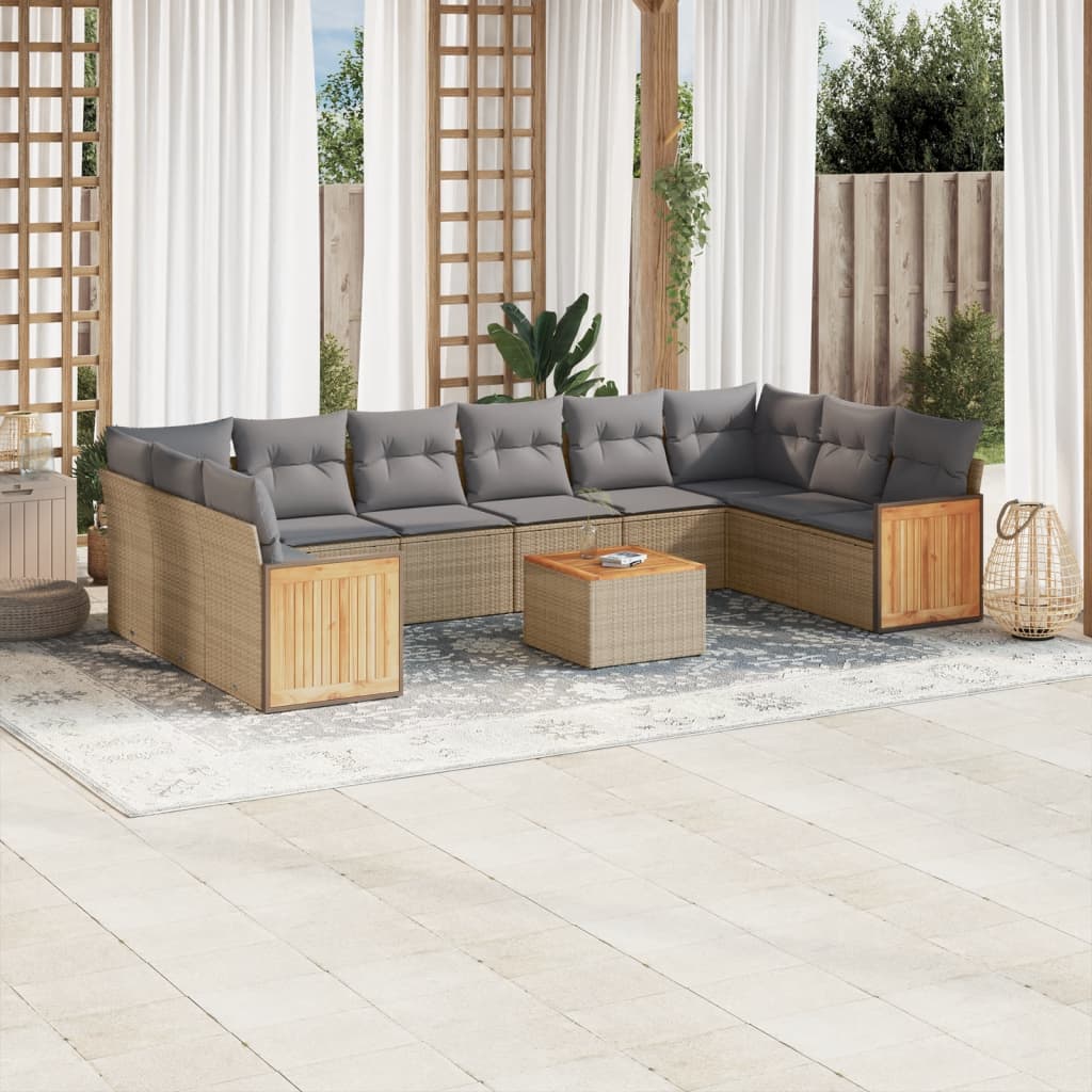 Set Mobilier De Grădină Cu Perne, 10 Piese, , Poliratan