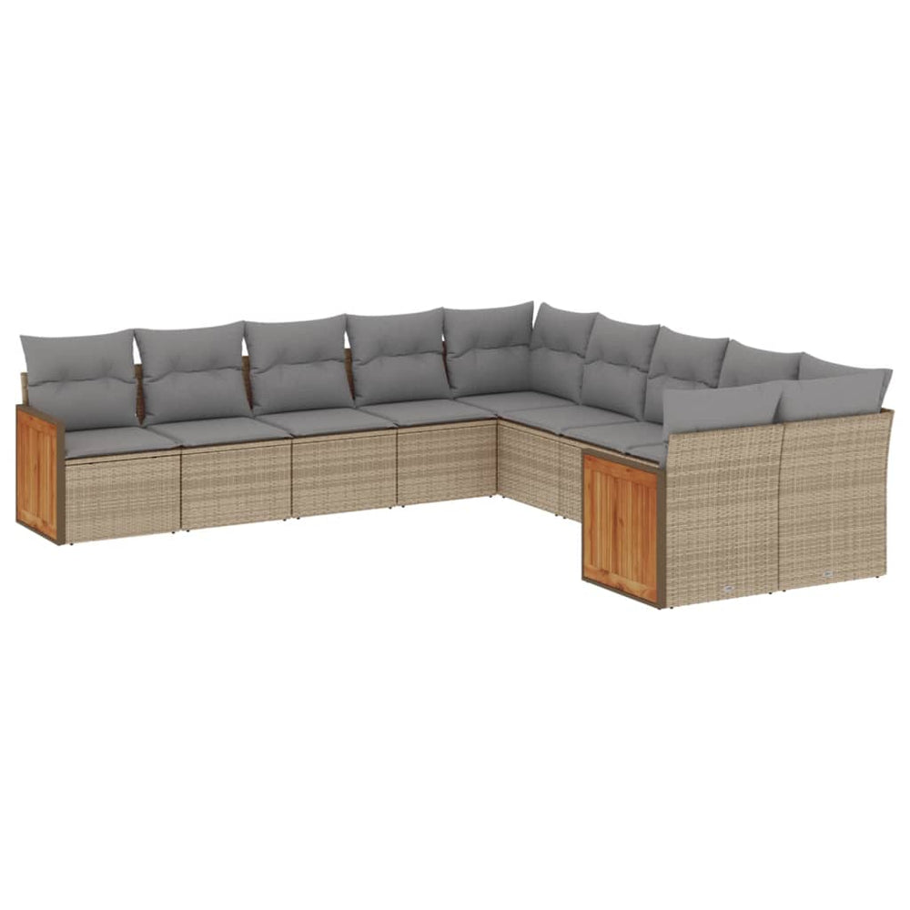 Set Canapele De Grădină Cu Perne, 10 Piese, Bej, Poliratan