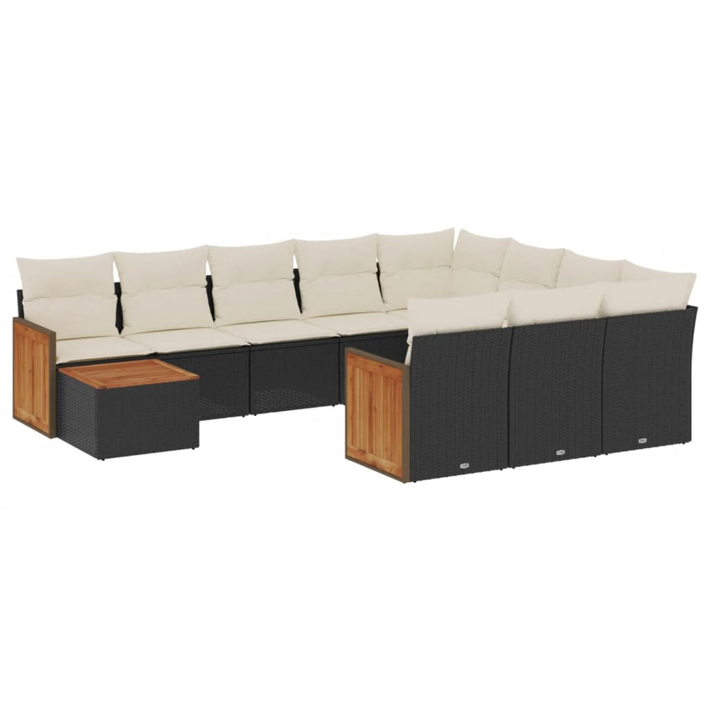 Set Canapele De Grădină Cu Perne, 11 Piese, Negru, Poliratan