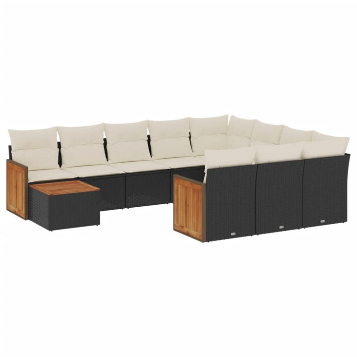 Set Canapele De Grădină Cu Perne, 11 Piese, Negru, Poliratan
