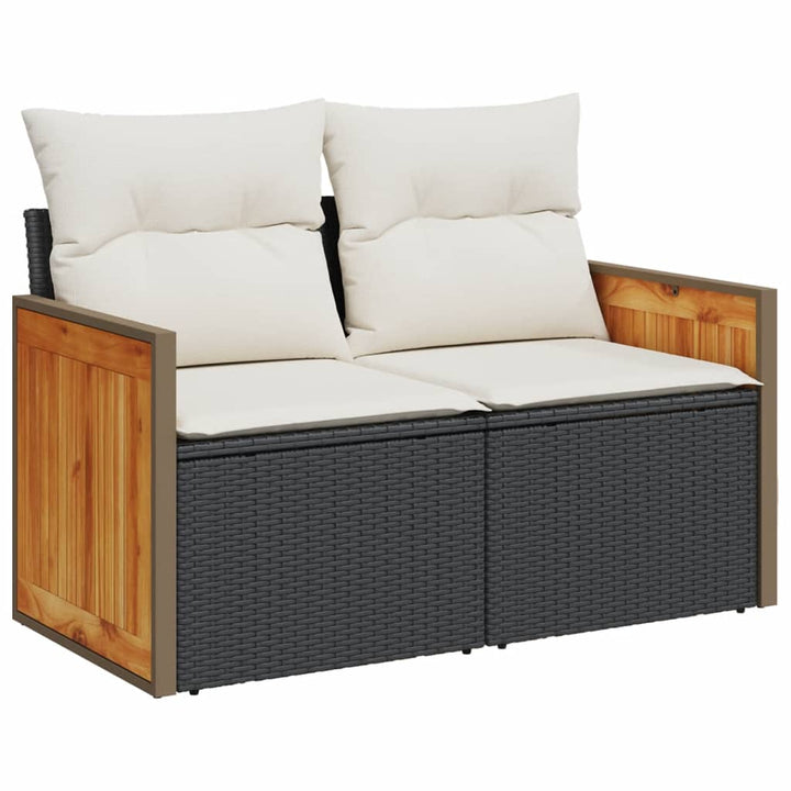 Set Canapele De Grădină Cu Perne, 11 Piese, Negru, Poliratan