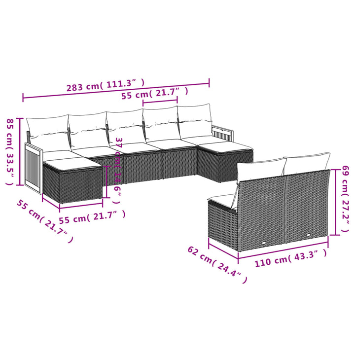 Set Mobilier De Grădină Cu Perne, 9 Piese, , Poliratan