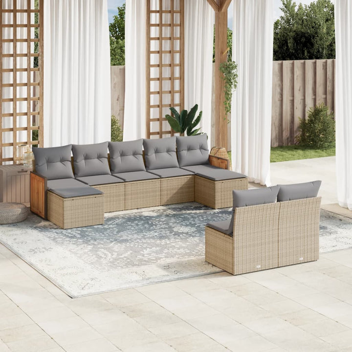Set Mobilier De Grădină Cu Perne, 9 Piese, , Poliratan
