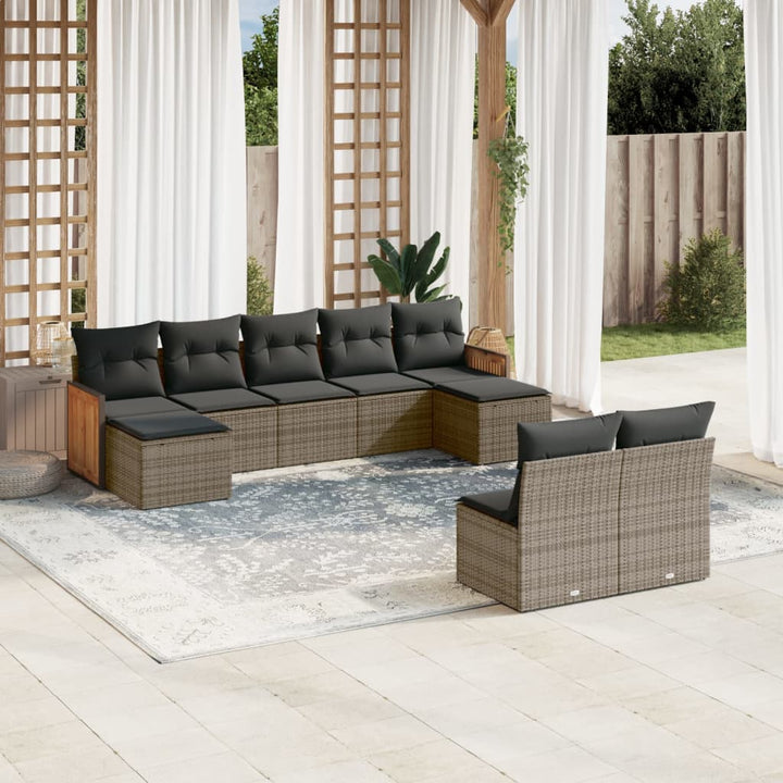 Set Mobilier De Grădină Cu Perne, 9 Piese, , Poliratan