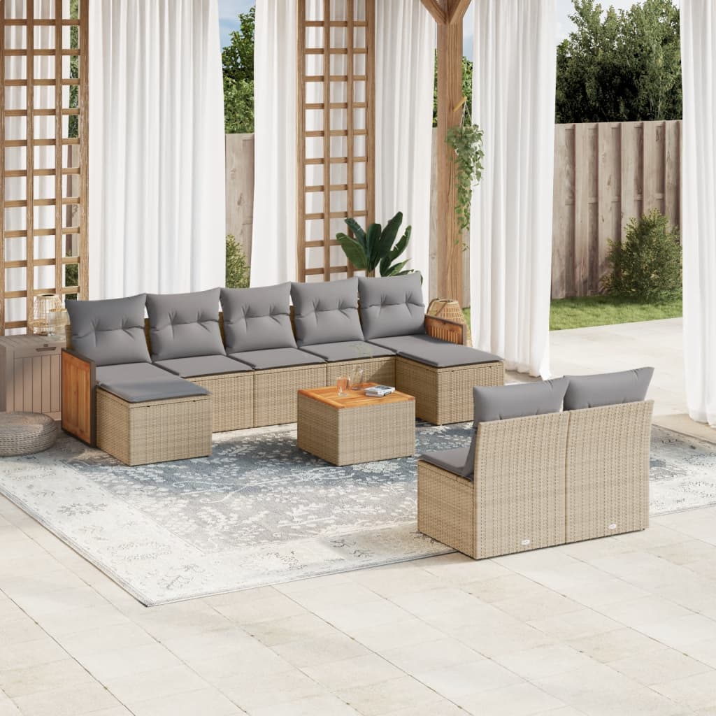 Set Mobilier De Grădină Cu Perne, 9 Piese, , Poliratan