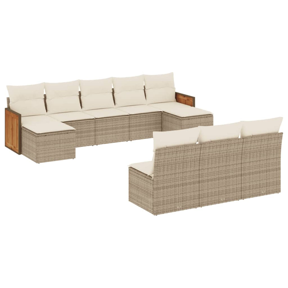 Set Canapele De Grădină Cu Perne, 10 Piese, Bej, Poliratan