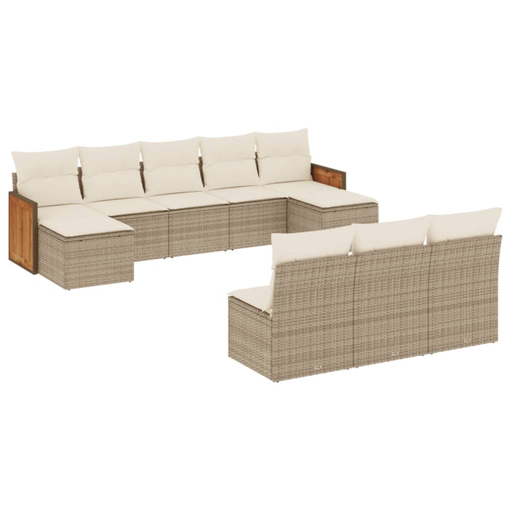 Set Canapele De Grădină Cu Perne, 10 Piese, Bej, Poliratan