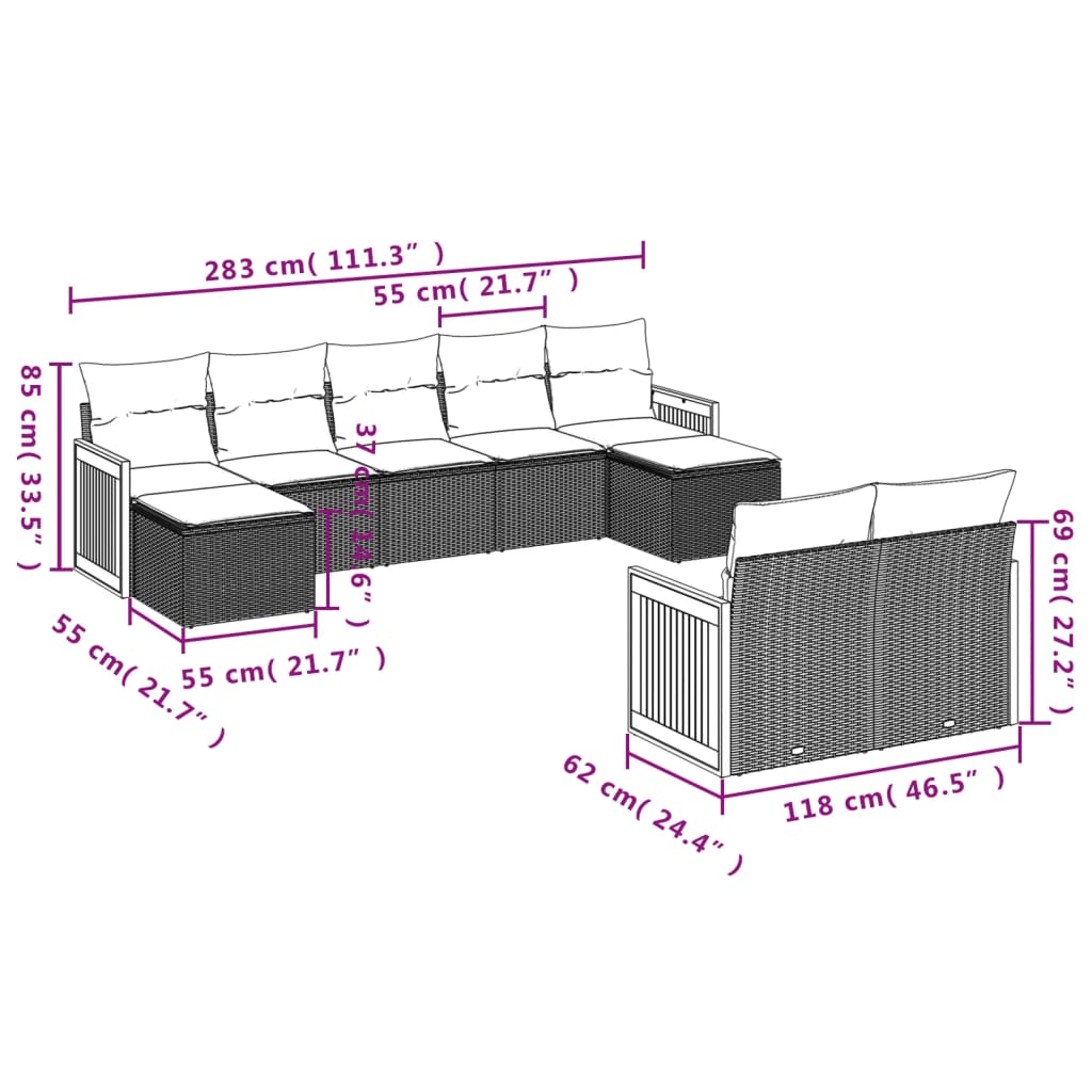 Set Mobilier De Grădină Cu Perne, 9 Piese, , Poliratan
