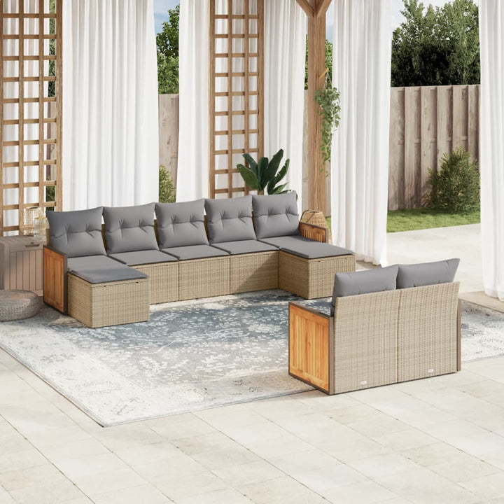 Set Mobilier De Grădină Cu Perne, 9 Piese, , Poliratan