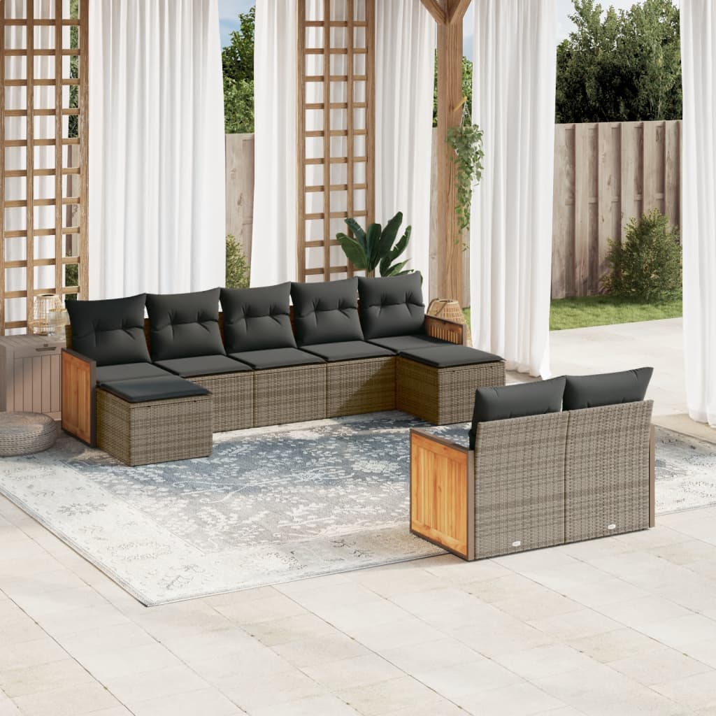 Set Mobilier De Grădină Cu Perne, 9 Piese, , Poliratan