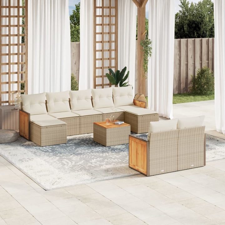 Set Mobilier De Grădină Cu Perne, 9 Piese, , Poliratan