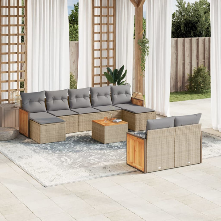 Set Mobilier De Grădină Cu Perne, 9 Piese, , Poliratan