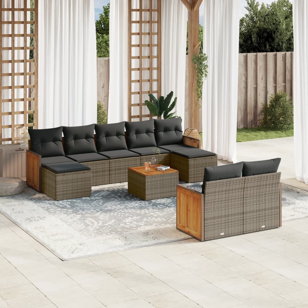Set Mobilier De Grădină Cu Perne, 9 Piese, , Poliratan