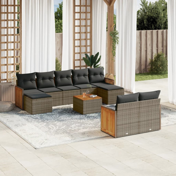 Set Mobilier De Grădină Cu Perne, 9 Piese, , Poliratan