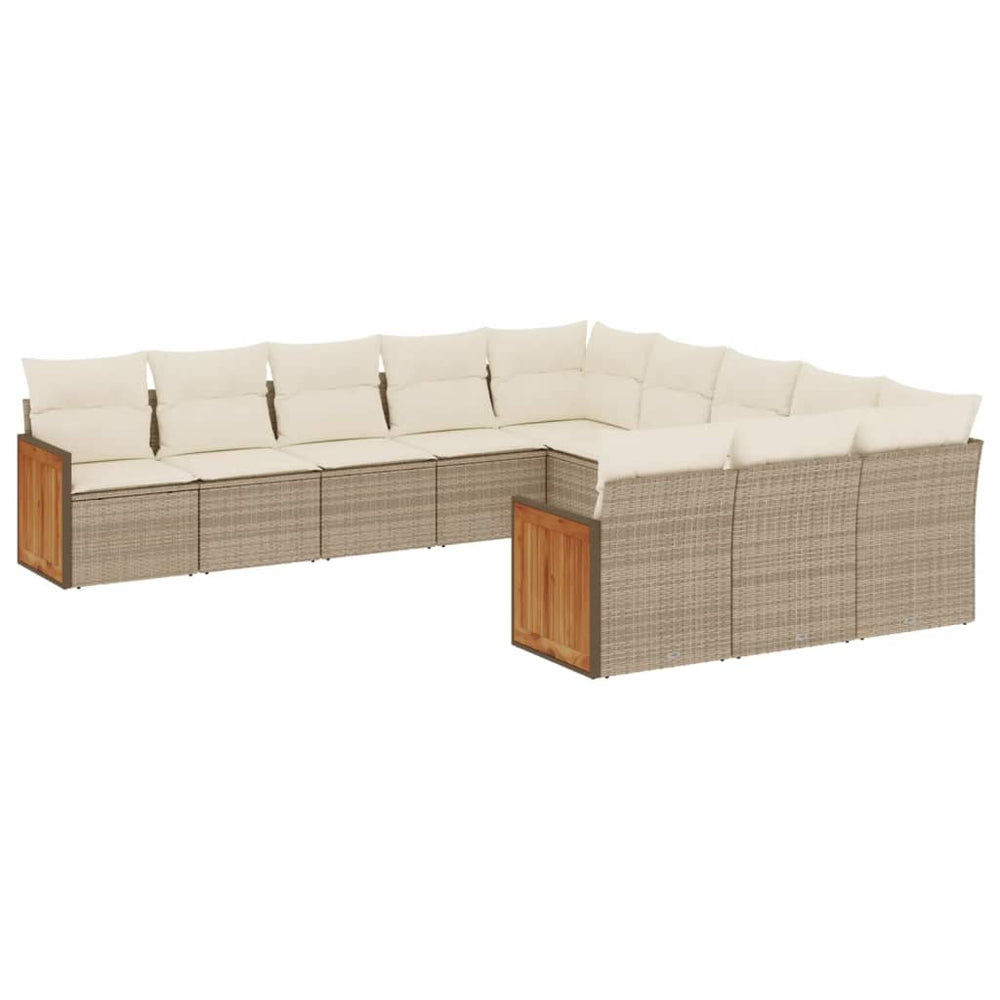 Set Canapele De Grădină Cu Perne, 11 Piese, Bej, Poliratan