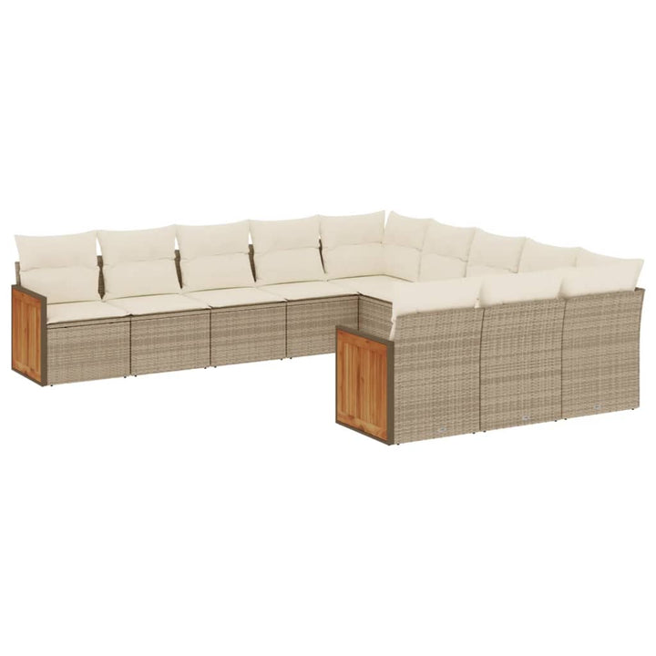 Set Canapele De Grădină Cu Perne, 11 Piese, Bej, Poliratan
