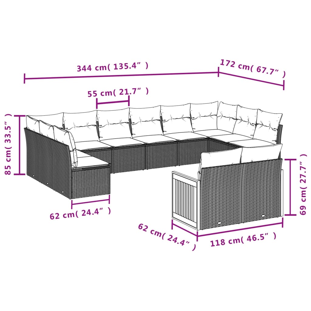 Set Canapele De Grădină Cu Perne, 11 Piese, , Poliratan