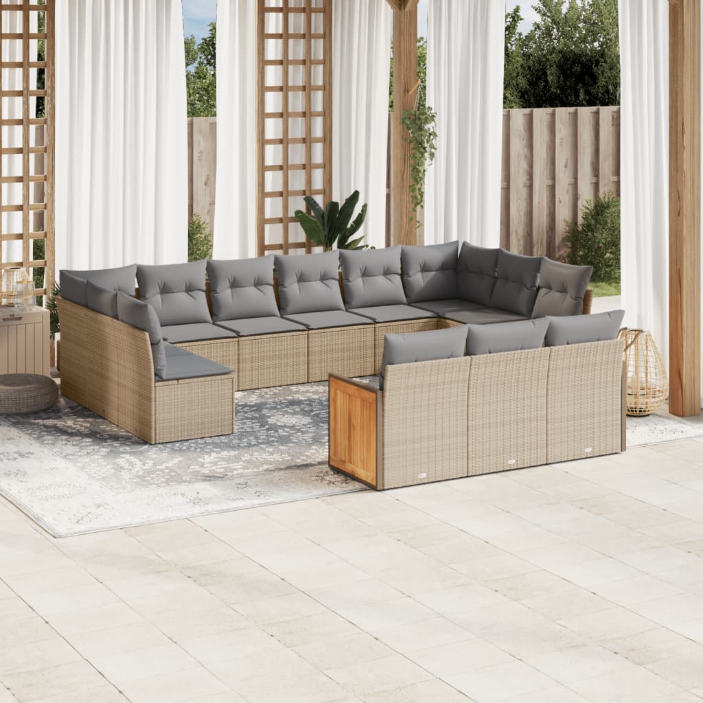 Set Mobilier De Grădină Cu Perne, 14 Piese, , Poliratan