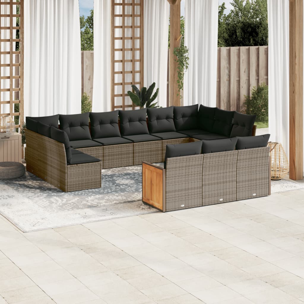 Set Mobilier De Grădină Cu Perne, 14 Piese, , Poliratan