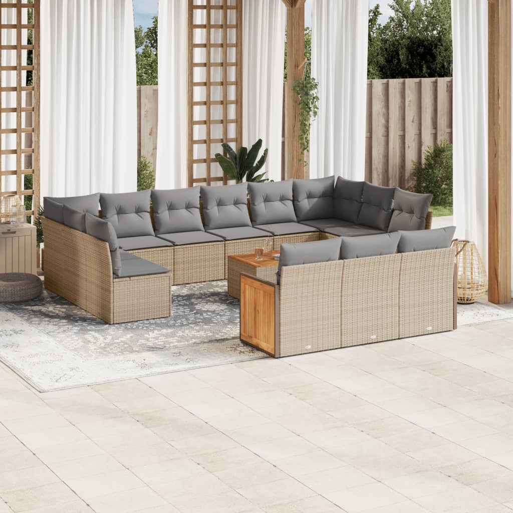 Set Mobilier De Grădină Cu Perne, 14 Piese, , Poliratan