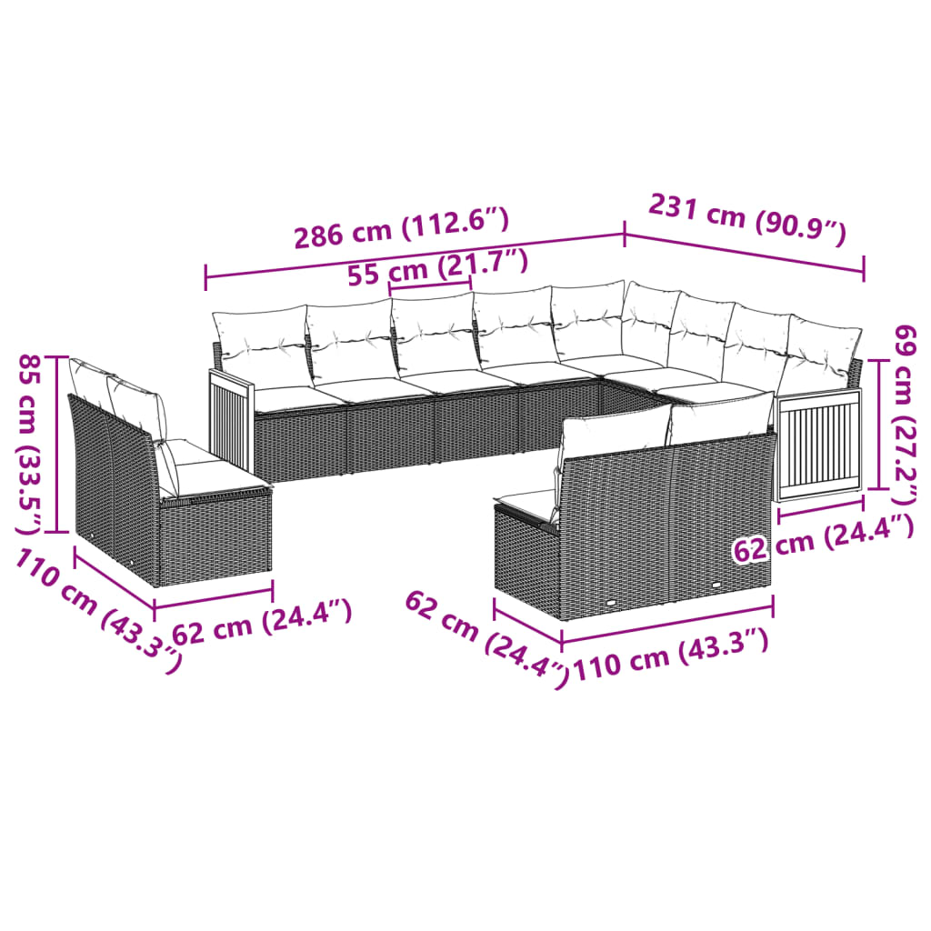 Set Canapele De Grădină, 12 Piese, Cu Perne, , Poliratan