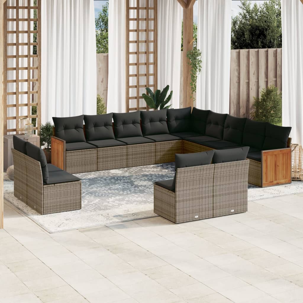 Set Mobilier De Grădină Cu Perne, 14 Piese, , Poliratan