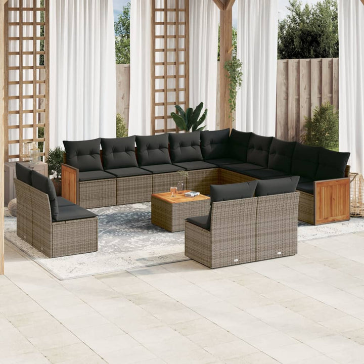 Set Mobilier De Grădină Cu Perne, 14 Piese, , Poliratan