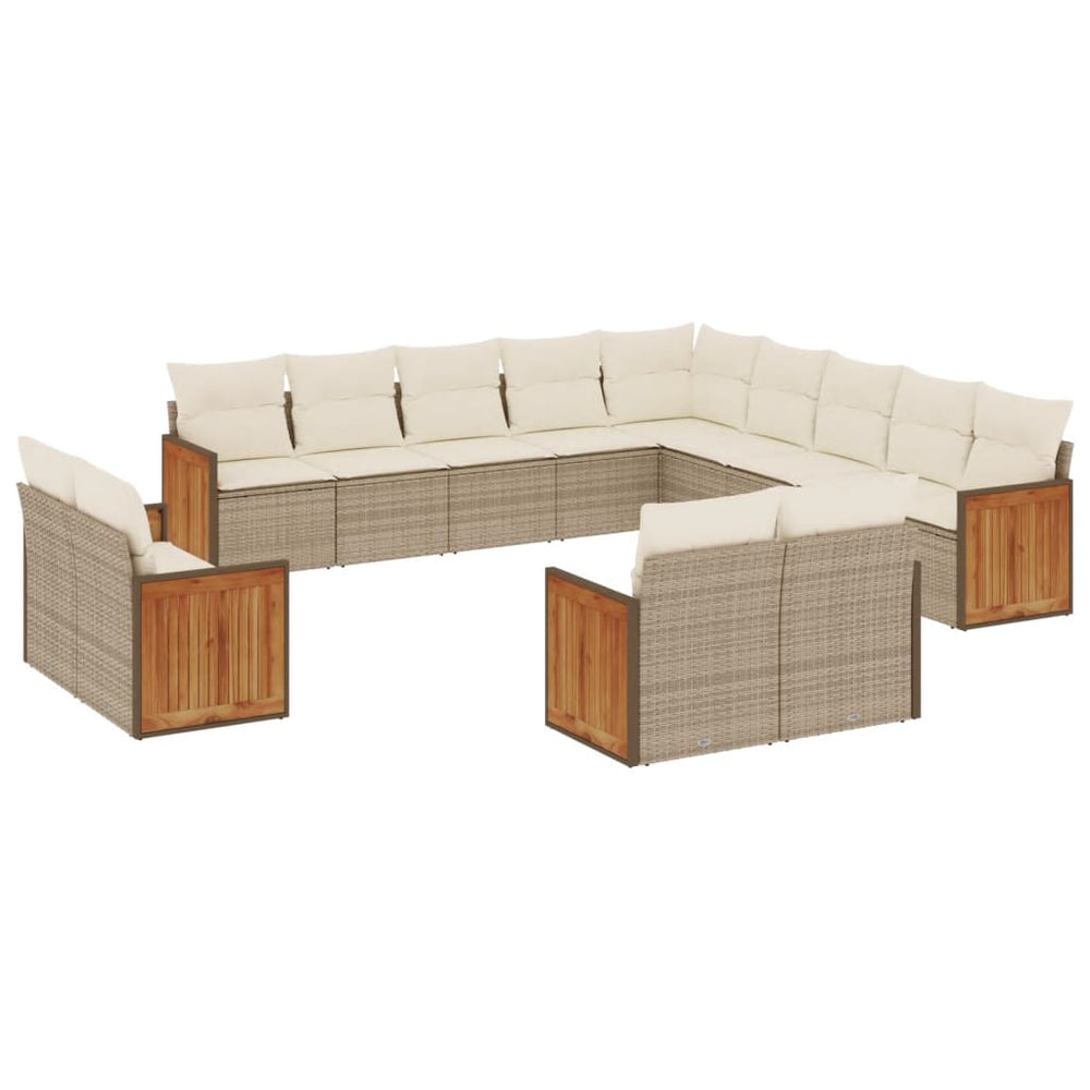Set Canapele De Grădină, 13 Piese, Cu Perne, Bej, Poliratan
