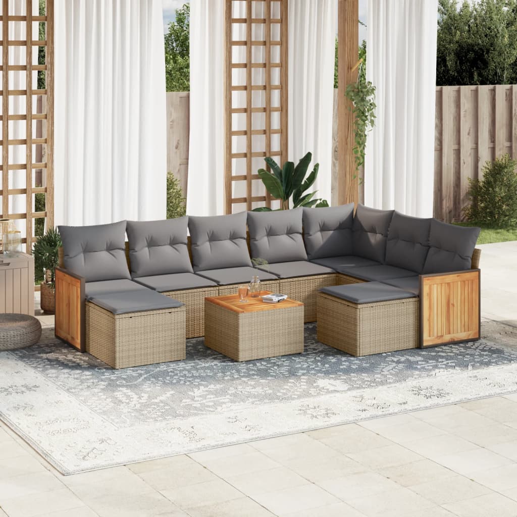 Set Mobilier De Grădină Cu Perne, 10 Piese, , Poliratan
