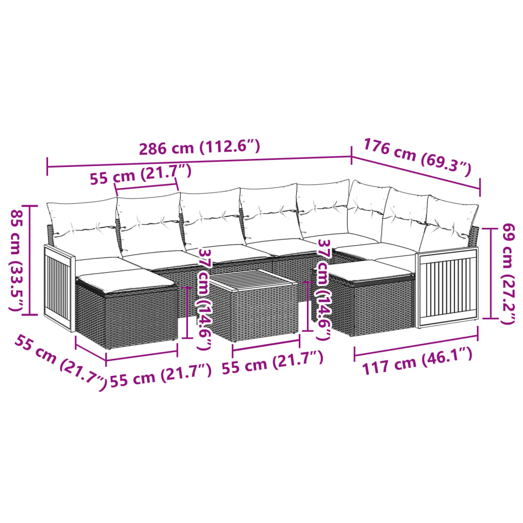 Set Mobilier De Grădină Cu Perne, 10 Piese, , Poliratan