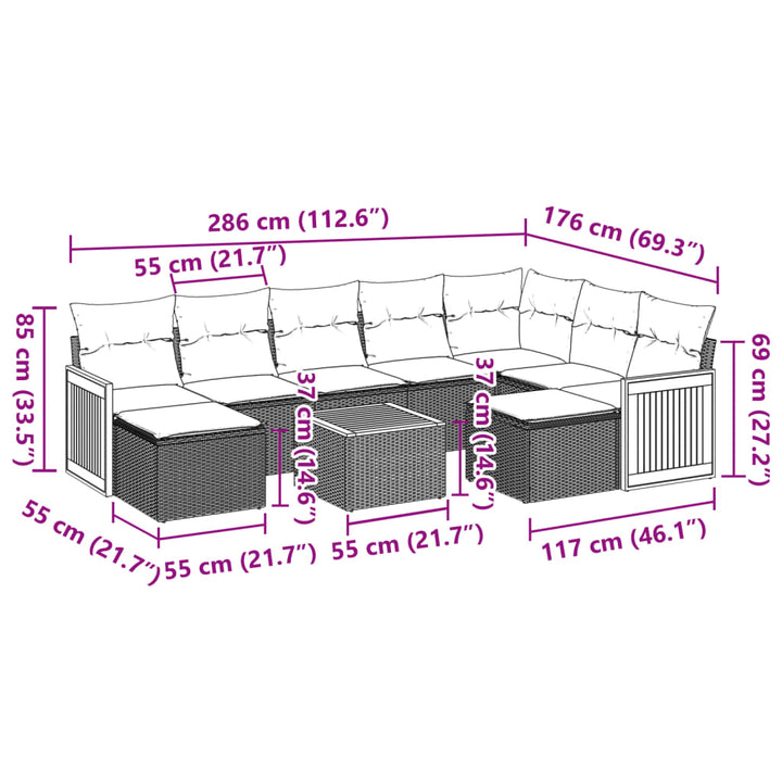 Set Mobilier De Grădină Cu Perne, 10 Piese, , Poliratan