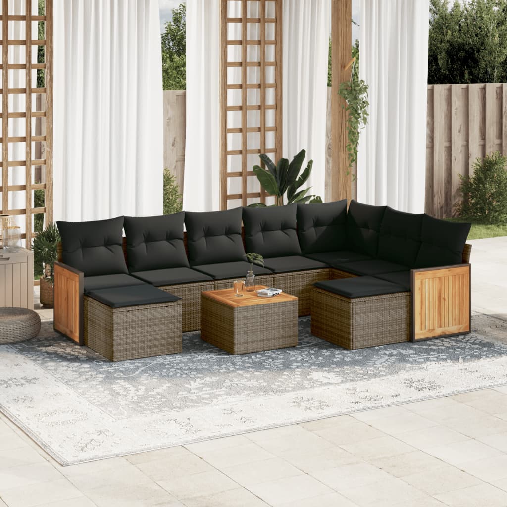 Set Mobilier De Grădină Cu Perne, 10 Piese, , Poliratan