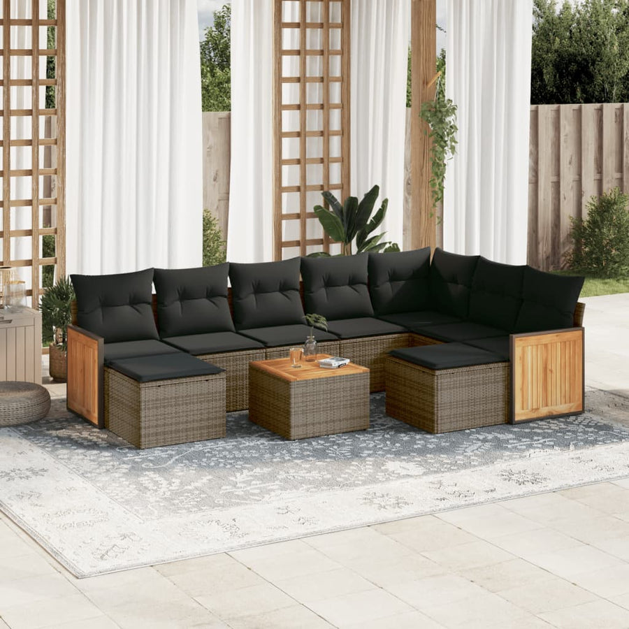 Set Mobilier De Grădină Cu Perne, 10 Piese, , Poliratan