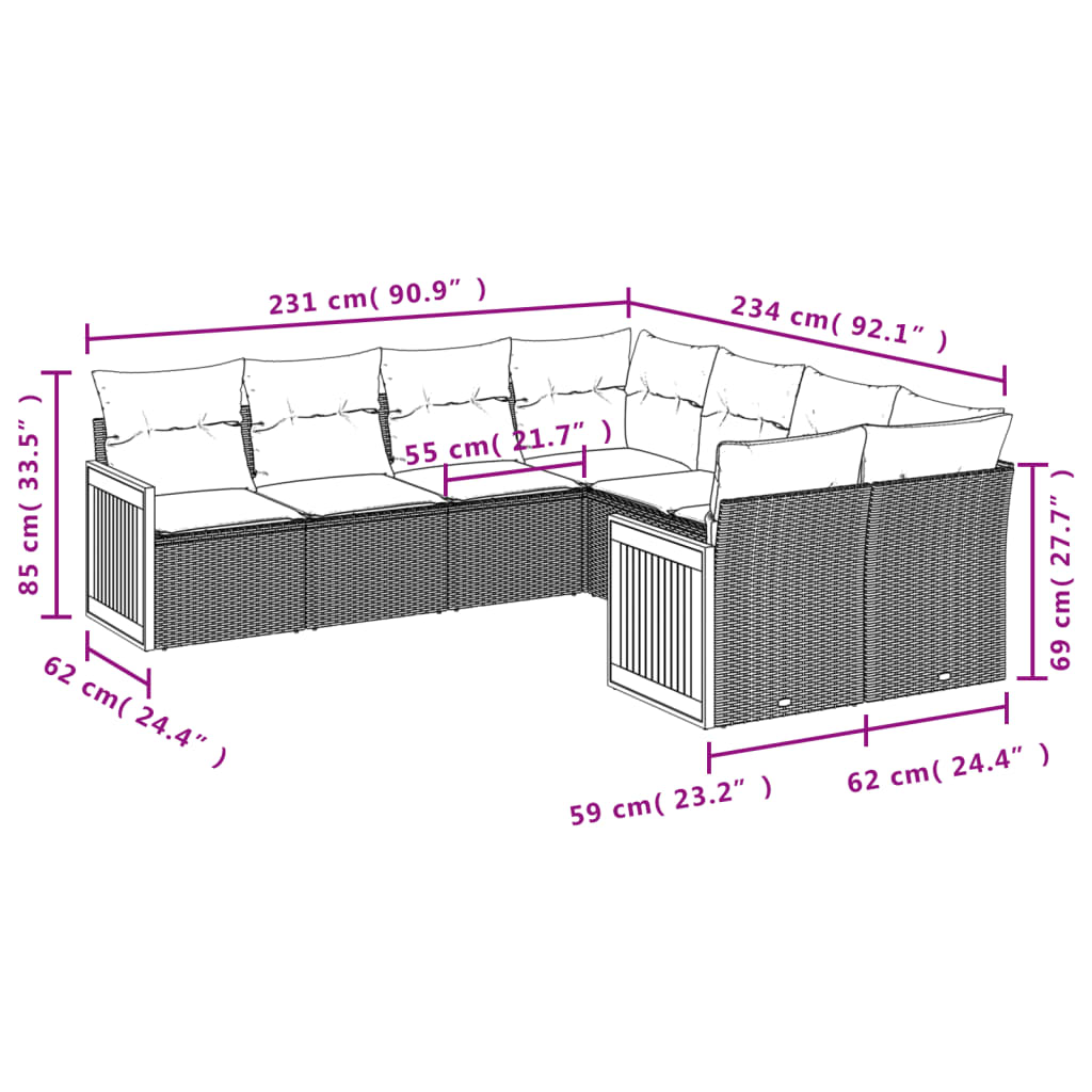 Set Mobilier De Grădină Cu Perne, 8 Piese, , Poliratan