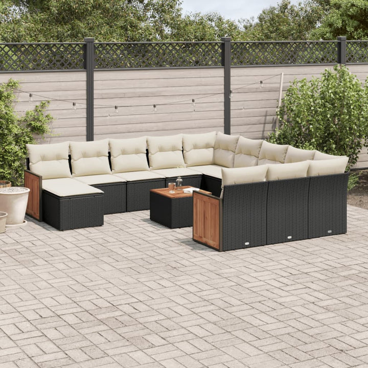 Set Canapele De Grădină, 13 Piese, Cu Perne, Bej, Poliratan