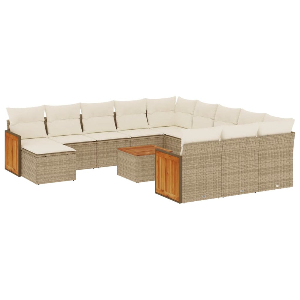 Set Canapele De Grădină, 13 Piese, Cu Perne, Bej, Poliratan