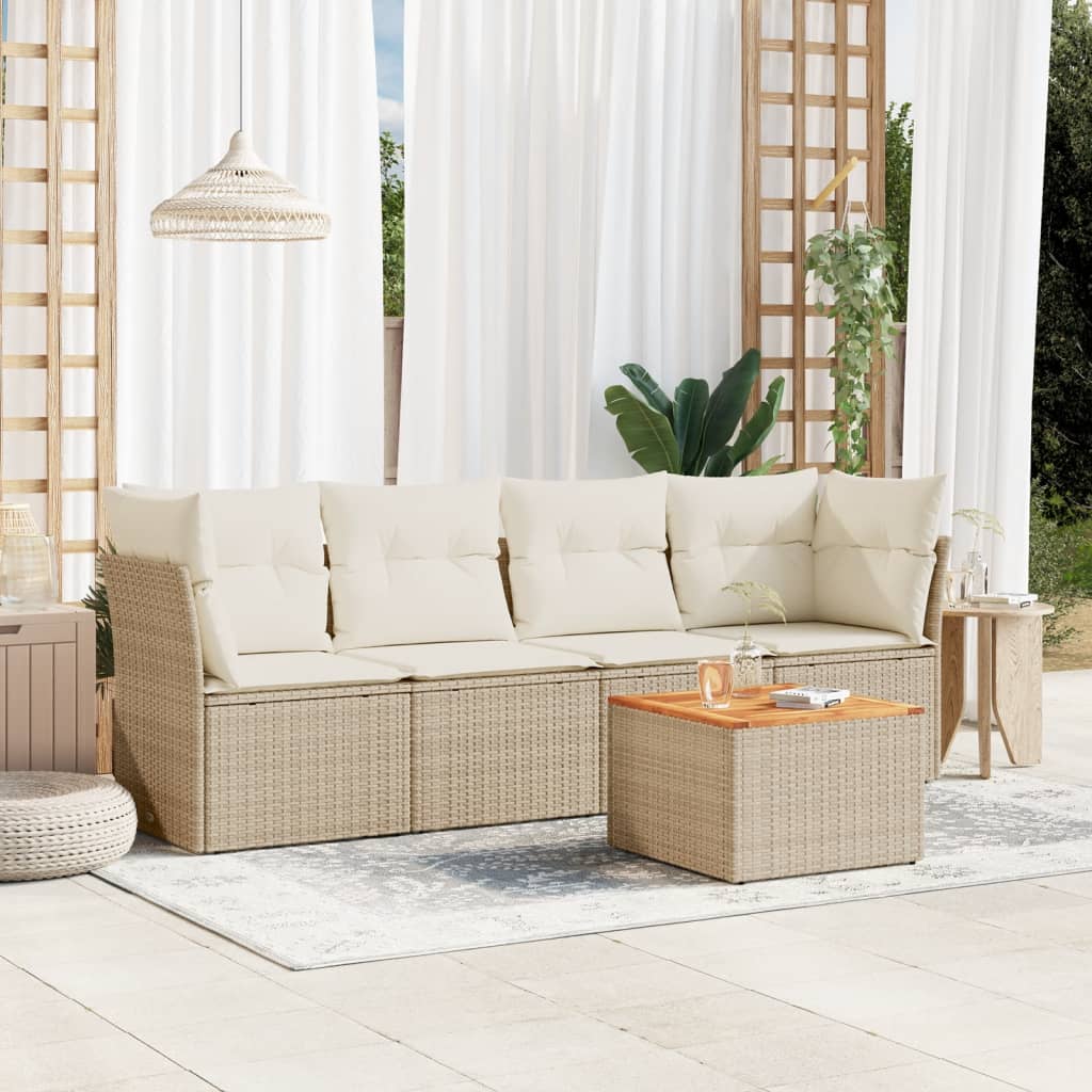 Set Canapea De Grădină Cu Perne, 5 Piese, , Poliratan