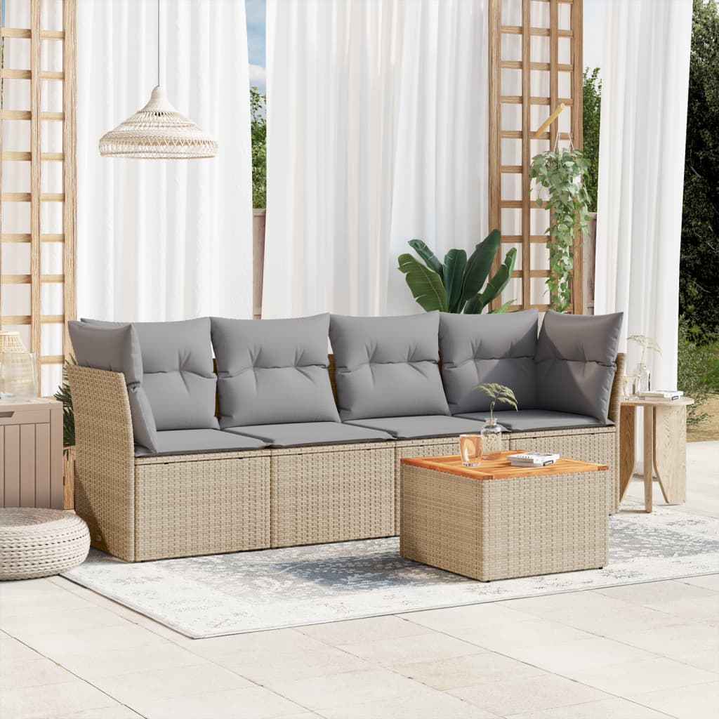 Set Canapea De Grădină Cu Perne, 5 Piese, , Poliratan