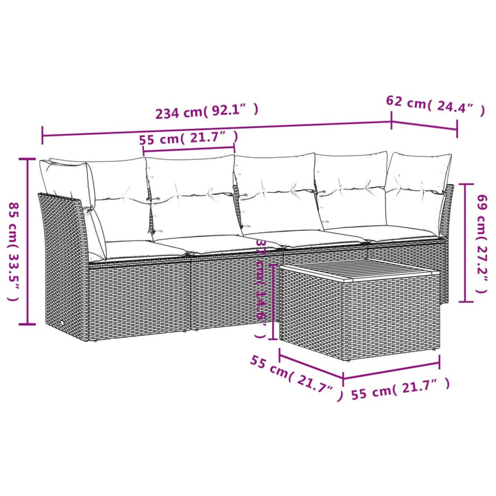 Set Canapea De Grădină Cu Perne, 5 Piese, , Poliratan
