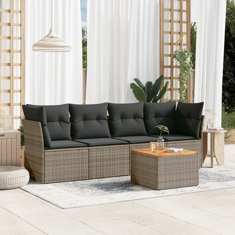 Set Canapea De Grădină Cu Perne, 5 Piese, , Poliratan