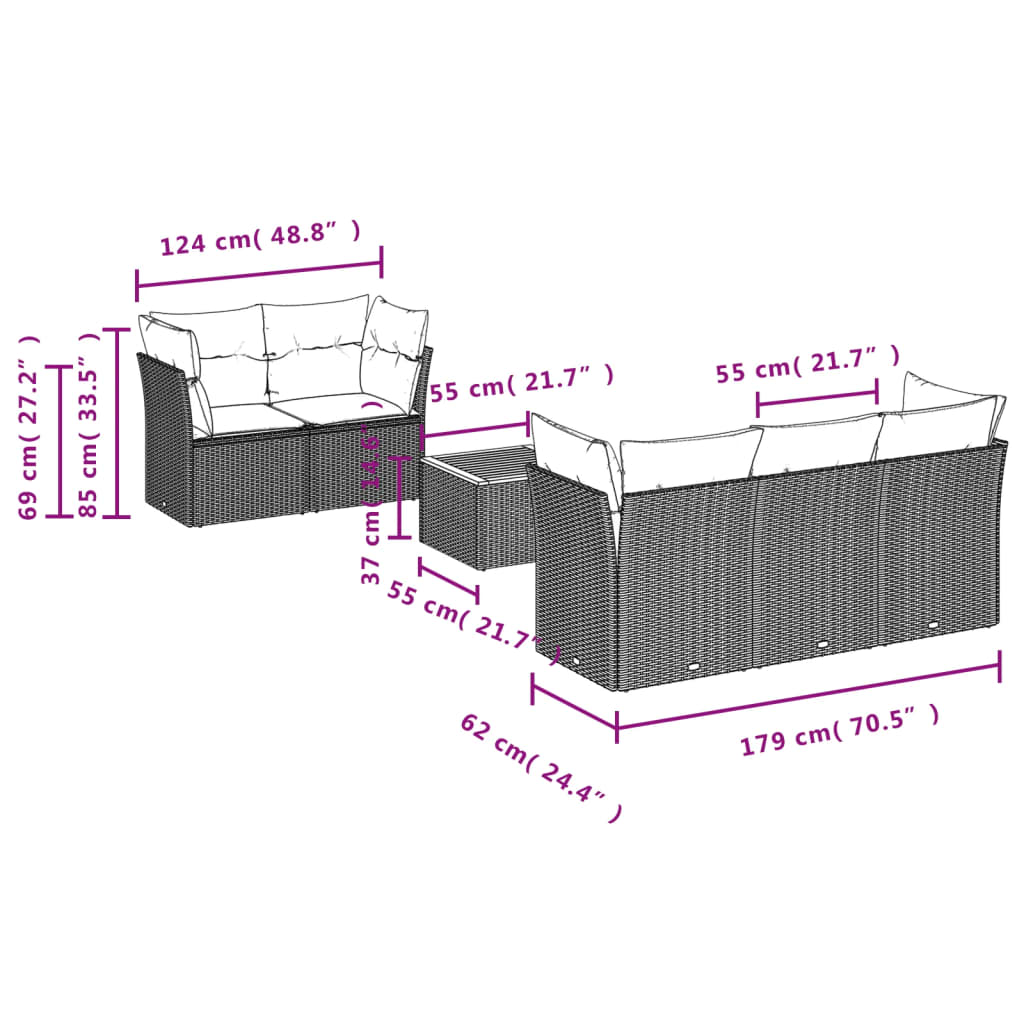 Set Mobilier De Grădină Cu Perne, 6 Piese, Negru, Poliratan