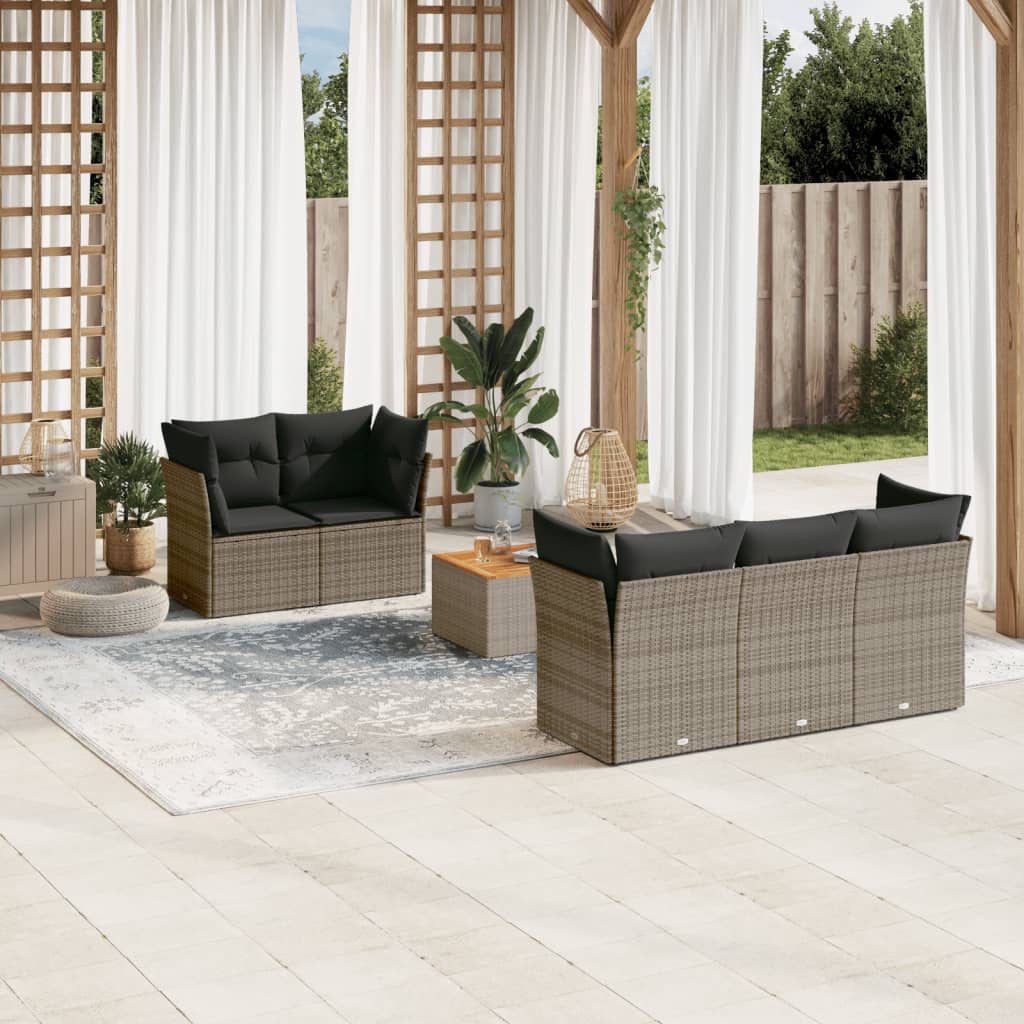 Set Mobilier De Grădină Cu Perne, 6 Piese, Negru, Poliratan